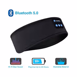 Wireless Sleeping Headband Earphones Bluetooth 5.1 Sports Elastic Scarf - Black