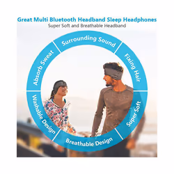 Wireless Sleeping Headband Earphones Bluetooth 5.1 Sports Elastic Scarf - Black