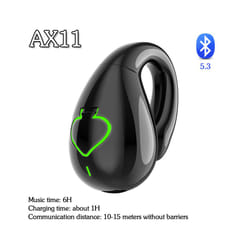AX11 Bone Conduction Wireless Headphones IPX5 Waterproof Single Ear Clip - Black