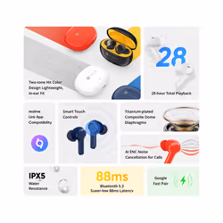 CN Version realme Buds T100 TWS Earphone Bluetooth 5.3 AI Niose Cancelling - White