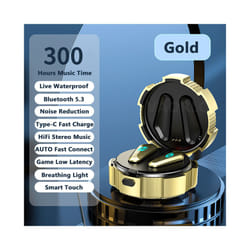 TWS Game Headset Bluetooth 5.3 HIFI Stereo Wireless Headphone Low Latency - Gold