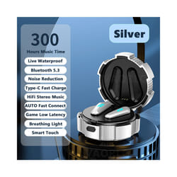 TWS Game Headset Bluetooth 5.3 HIFI Stereo Wireless Headphone Low Latency - Silver