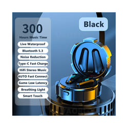 TWS Game Headset Bluetooth 5.3 HIFI Stereo Wireless Headphone Low Latency - Black