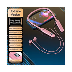 Magnetic Neckband Bluetooth 5.2 Headphone Wireless Earphone LED Display - Pink