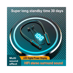 Magnetic Neckband Bluetooth 5.2 Headphone Wireless Earphone LED Display - Black
