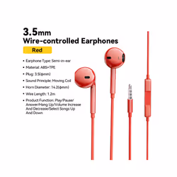 Essager 3.5mm Wired Headphones In Ear Headset Wired Earphones with Microphone - Red