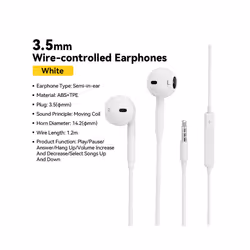 Essager 3.5mm Wired Headphones In Ear Headset Wired Earphones with Microphone - White
