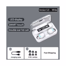 TWS F9 Earphone Bluetooth 5.1 Wireless Headphones Hifi Stereo Sports Waterproof - WHITE