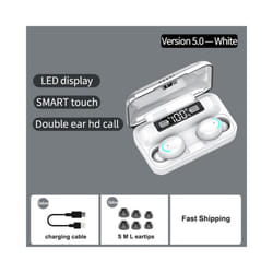 TWS F9 Earphone Bluetooth 5.1 Wireless Headphones Hifi Stereo Sports Waterproof - WHITE