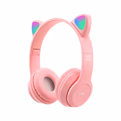 Wireless Bluetooth Headphones Cat Ear Gaming Headset LED Glow Light Helmets - A