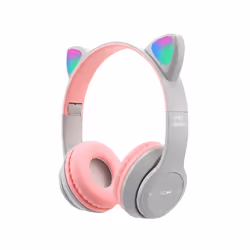 Wireless Bluetooth Headphones Cat Ear Gaming Headset LED Glow Light Helmets - Grey