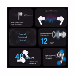 HONOR CHOICE Earbuds X5 Pro 46dB Adaptive Active Noise Cancellation Support - Silver