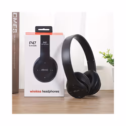 P47 Bluetooth 5.0 Wireless Headphone Foldable HIFI Stereo Bass Earphone - Black