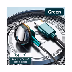 Type-C Wired Headphones For Samsung Galaxy S24 S23 S22 S21 Ultra 3.5MM - Green USB C Earphone