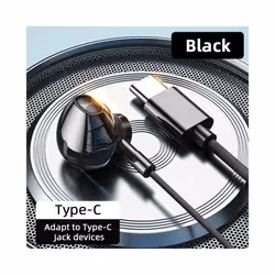 Type-C Wired Headphones For Samsung Galaxy S24 S23 S22 S21 Ultra 3.5MM - Black USB C Earphone