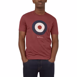 BEN SHERMAN Mens T Shirt Target Logo Summer Cotton - Burgundy and Navy, M