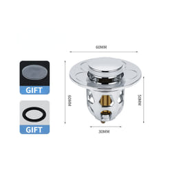 Bathroom Sink Drains Stainless Steel Pop-Up Bounce Core Basin Drain Filter - 2PCS, SLIVER