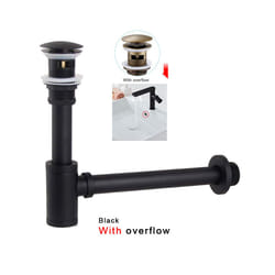 Bathroom 1 1/4&quot; Bottle P-Trap Waste Pipe Tube Adjustable Height with - Black W overflow