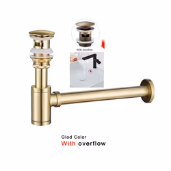 Bathroom 1 1/4" Bottle P-Trap Waste Pipe Tube Adjustable Height with - Glod W overflow