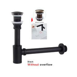 Bathroom 1 1/4&quot; Bottle P-Trap Waste Pipe Tube Adjustable Height with - Black WO overflow