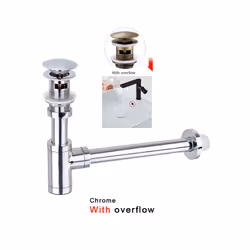 Bathroom 1 1/4&quot; Bottle P-Trap Waste Pipe Tube Adjustable Height with - Chrome W overflow