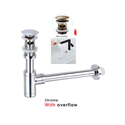 Bathroom 1 1/4&quot; Bottle P-Trap Waste Pipe Tube Adjustable Height with - Chrome W overflow