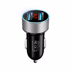 36W Car Charger For Cigarette Lighter USB Charger 2 Port LCD Display Adapter - Silver