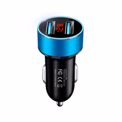 36W Car Charger For Cigarette Lighter USB Charger 2 Port LCD Display Adapter - Blue