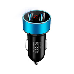 36W Car Charger For Cigarette Lighter USB Charger 2 Port LCD Display Adapter - Blue