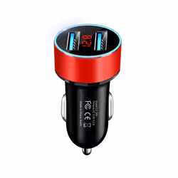 36W Car Charger For Cigarette Lighter USB Charger 2 Port LCD Display Adapter - Red