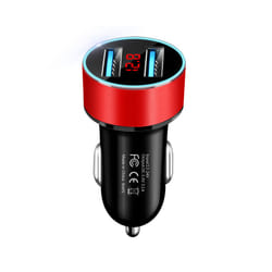 36W Car Charger For Cigarette Lighter USB Charger 2 Port LCD Display Adapter - Red