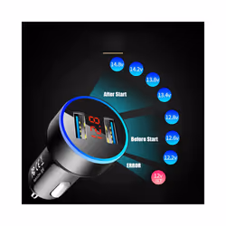 36W Car Charger For Cigarette Lighter USB Charger 2 Port LCD Display Adapter - Red