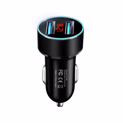 36W Car Charger For Cigarette Lighter USB Charger 2 Port LCD Display Adapter - Black