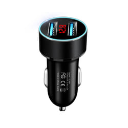 36W Car Charger For Cigarette Lighter USB Charger 2 Port LCD Display Adapter - Black