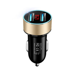 36W Car Charger For Cigarette Lighter USB Charger 2 Port LCD Display Adapter - Gold