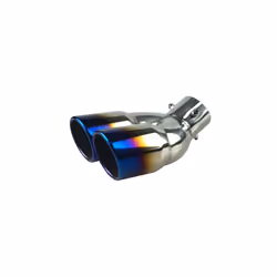 63mm Double Outlet Stainless Steel Chrome Car Muffler Exhaust Pipe Tip - Blue W
