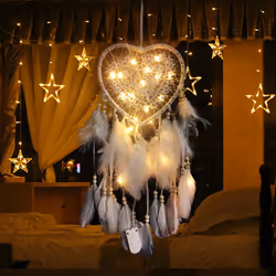 Dreamcatcher Feather Decor Pendant Luminescent Ornament Heart Shape Design Hanging Dream Catcher for Bedroom - Pink, No LED#