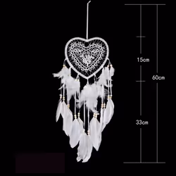 Dreamcatcher Feather Decor Pendant Luminescent Ornament Heart Shape Design Hanging Dream Catcher for Bedroom - Pink, No LED#