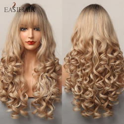 Long Blonde Deep Wave Synthetic Wigs with Bangs Curly Hair Wigs for Women Daily Wigs Heat Resistant