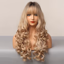 Long Blonde Deep Wave Synthetic Wigs with Bangs Curly Hair Wigs for Women Daily Wigs Heat Resistant