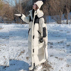Down Padded Jacket Women&apos;s Winter Thicker Korean Version Loose Over The Knee Hooded Padded Jacket Cargo Coat - white, XXL