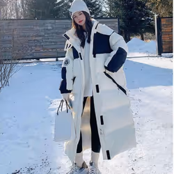 Down Padded Jacket Women&apos;s Winter Thicker Korean Version Loose Over The Knee Hooded Padded Jacket Cargo Coat - white, M