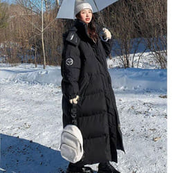 Down Padded Jacket Women&apos;s Winter Thicker Korean Version Loose Over The Knee Hooded Padded Jacket Cargo Coat - black, M
