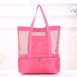 Portable Insulated Cooler Food Bag for Beach Camping Picnic Mesh Bags Cooler Tote Waterproof Bags - pink
