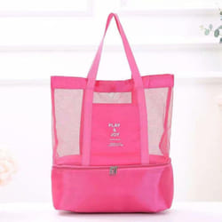 Portable Insulated Cooler Food Bag for Beach Camping Picnic Mesh Bags Cooler Tote Waterproof Bags - pink