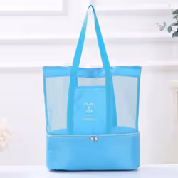 Portable Insulated Cooler Food Bag for Beach Camping Picnic Mesh Bags Cooler Tote Waterproof Bags - pink