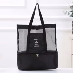 Portable Insulated Cooler Food Bag for Beach Camping Picnic Mesh Bags Cooler Tote Waterproof Bags - black