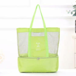 Portable Insulated Cooler Food Bag for Beach Camping Picnic Mesh Bags Cooler Tote Waterproof Bags - green