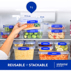 Sistema KLIP IT PLUS Leakproof Food Storage Containers | 1 L | Airtight, Stackable & Nestable Meal Prep Containers with