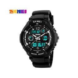 Kids Shockproof Waterproof Digital Watch Outdoor Boy Sport - black L Adult